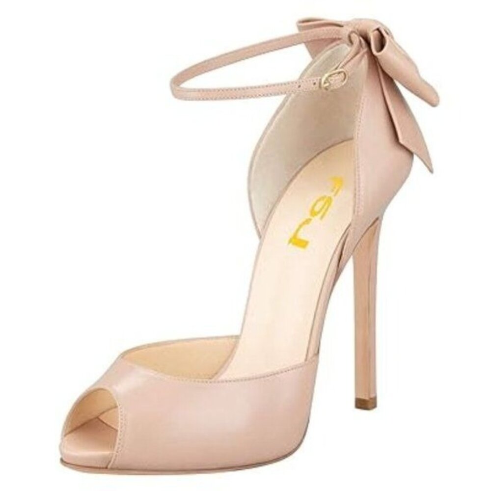 FSJ Women Stiletto High Heels Sandals Peep Toe Pumps Ankle Straps Bows Bridal